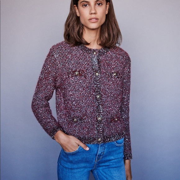 Maje Sweaters - Maje Lurex Fancy Cardigan Size 3